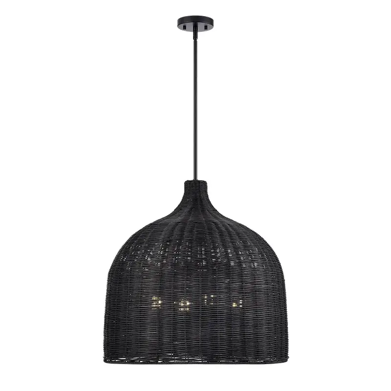 Matte Black Rattan Shade Pendant
