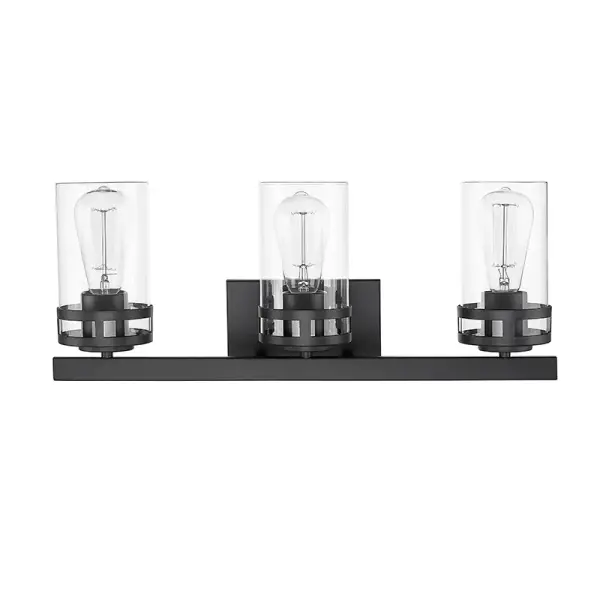 A sleek vanity light fixture featuring a contemporary matte black finish that adds modern sophistication to bathroom spaces. Perfect for updating traditional vanity areas with clean, minimalist styling.