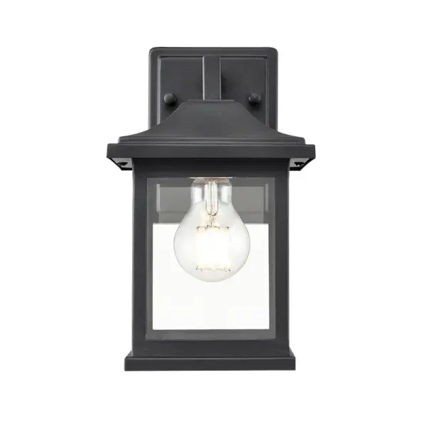 This outdoor light fixture features a contemporary textured black finish designed for exterior applications. Suitable for residential and commercial settings requiring weather-resistant illumination.