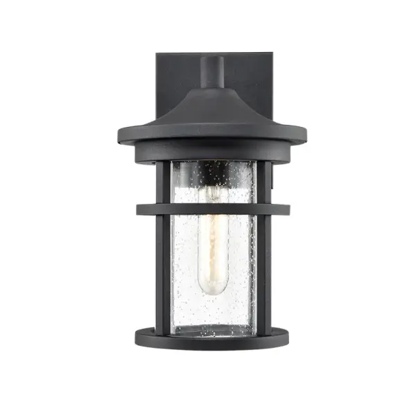 This outdoor light fixture features a textured black finish that provides both durability and contemporary style. Suitable for various exterior applications, it offers weather-resistant performance.