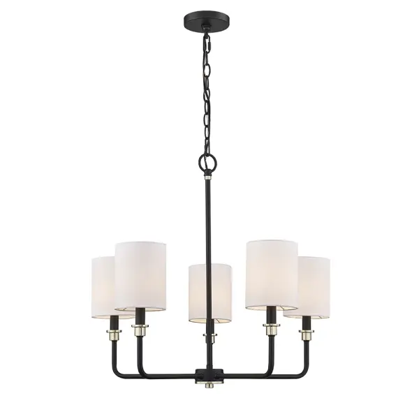 The 9145 chandelier features a sophisticated matte black finish that brings contemporary elegance to any space. Its versatile design works beautifully in both residential and commercial settings.