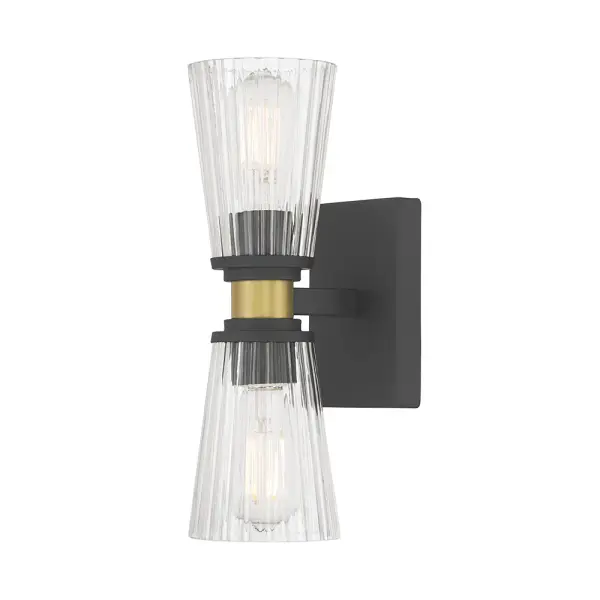 Lustria 2-Light Wall Sconce in Matte Black with Vintage Brass