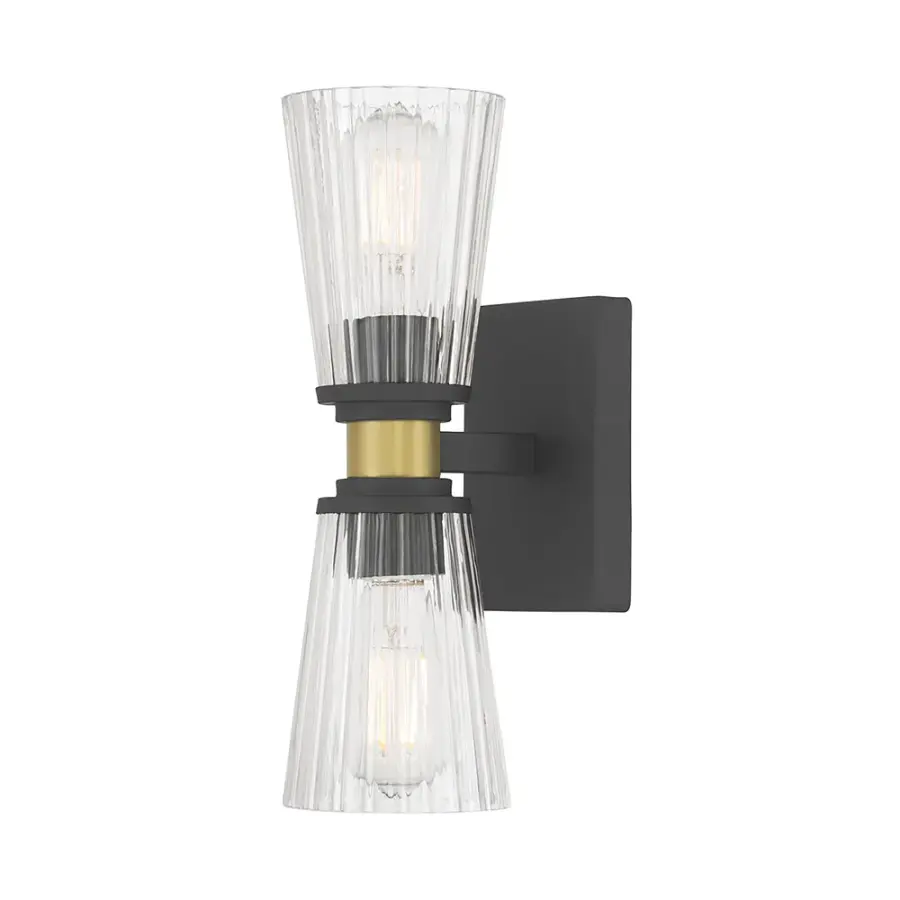 Lustria 2-Light Wall Sconce in Matte Black with Vintage Brass