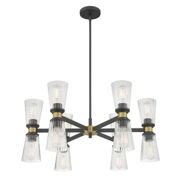 Lustria 12-Light Chandelier in Matte Black with Vintage Brass