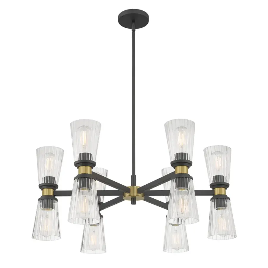 Lustria 12-Light Chandelier in Matte Black with Vintage Brass