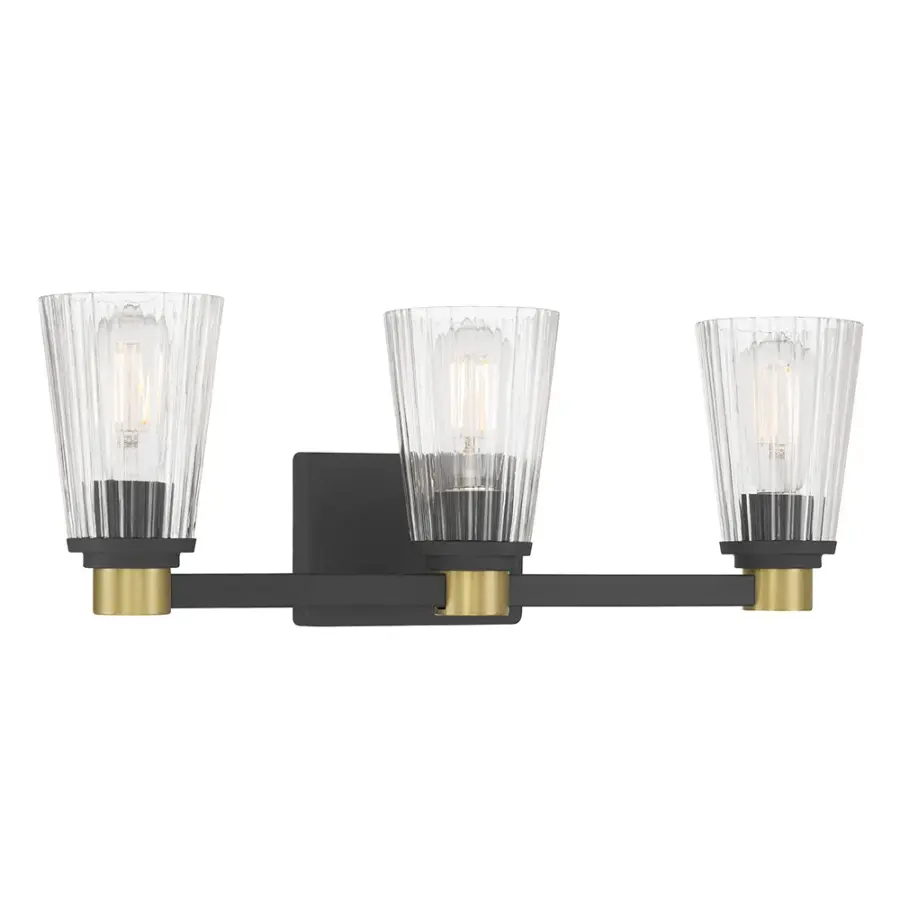 Lustria 3-Light Vanity in Matte Black with Vintage Brass