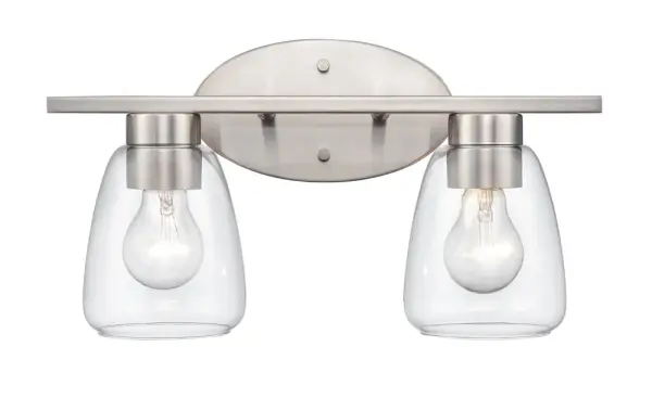 The 9362 vanity light offers timeless transitional styling with a versatile brushed nickel finish. Perfect for bathroom vanities, this fixture provides functional task lighting with understated elegance.