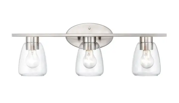The 9363 vanity light offers a clean, transitional design in brushed nickel that complements a wide range of bathroom styles. Its neutral finish and wall-mounted configuration make it ideal for residential and commercial applications.