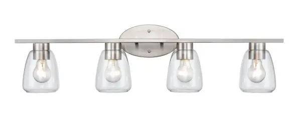 The 9364 vanity light offers timeless transitional styling with a versatile brushed nickel finish. Perfect for bathroom vanities, this fixture provides functional task lighting with understated elegance.