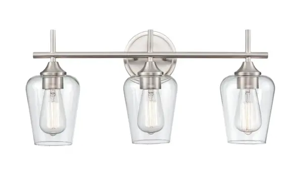 The 9703 vanity light offers timeless style with its brushed nickel finish, perfect for contemporary and transitional bathroom designs. Versatile wall-mounted fixture suitable for residential and commercial applications.