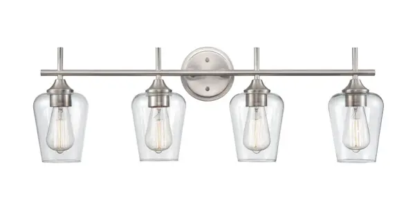 The 9704 vanity light offers timeless style with its brushed nickel finish, perfect for updating bathroom lighting. Its transitional design works well in both traditional and contemporary spaces.