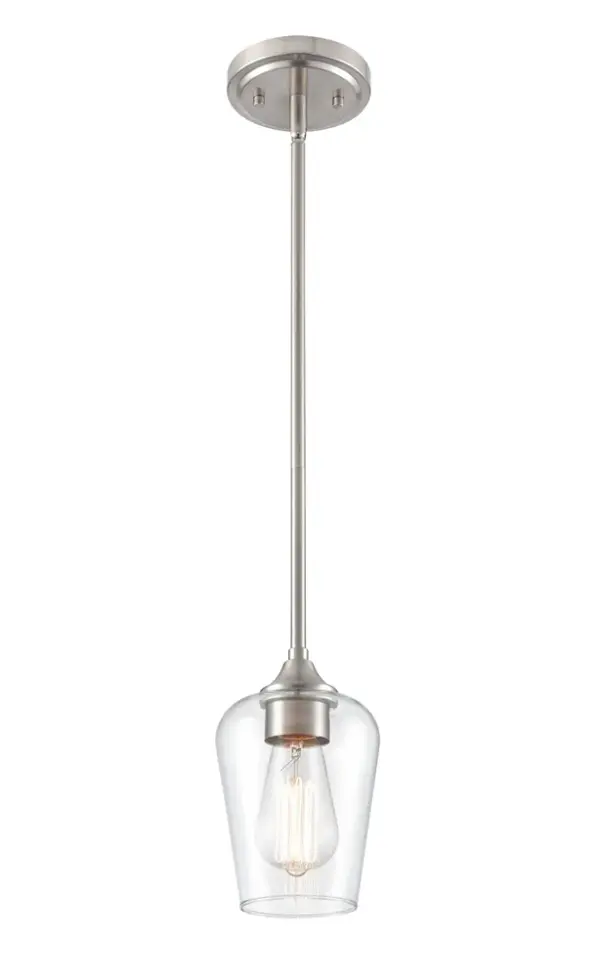 The 9731 pendant in brushed nickel offers a clean, contemporary aesthetic that complements a variety of interior styles. Its neutral metallic finish makes it adaptable to both residential and light commercial settings.