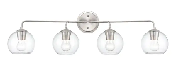 The 9754 vanity light offers a clean, transitional design in brushed nickel that complements a wide range of bathroom styles. Its neutral finish and wall-mount configuration make it ideal for residential and commercial applications.