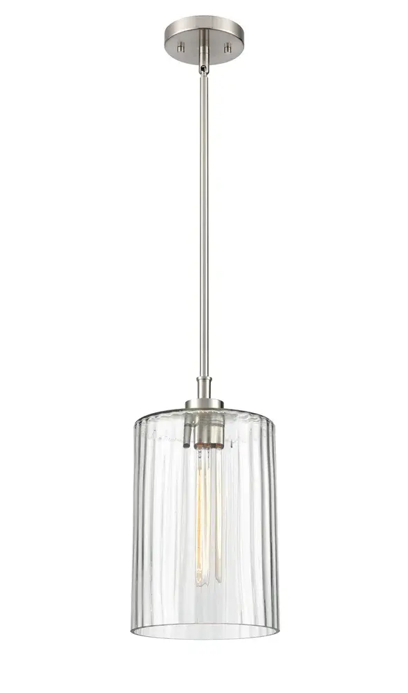 The 9911 pendant in brushed nickel offers a clean, contemporary aesthetic that complements a wide range of interior styles. Its neutral metallic finish makes it an adaptable choice for various residential and light commercial settings.
