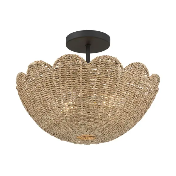 Maura Rattan Semi-Flush Mount in Matte Black