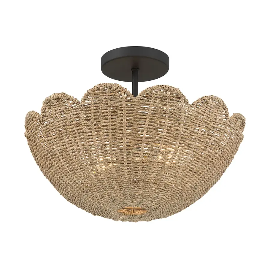 Maura Rattan Semi-Flush Mount in Matte Black