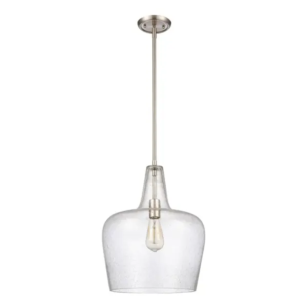 A contemporary pendant light featuring a brushed nickel finish that complements both modern and transitional interiors. Its neutral metallic tone provides versatile styling options for residential and commercial applications.