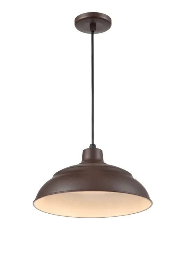 This versatile RLM pendant combines timeless industrial design with a fresh white finish. The arm bracket mounting provides authentic warehouse-style appeal while the LED compatibility ensures modern efficiency.