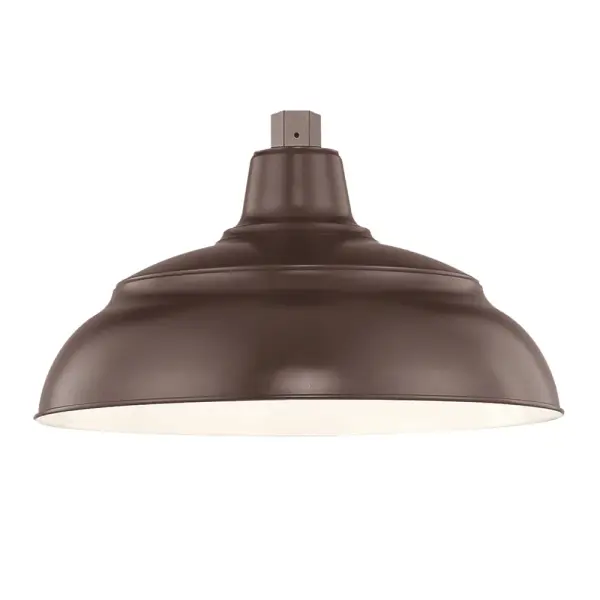 This 14-inch warehouse shade delivers authentic industrial style with modern versatility. The classic RLM dome design works beautifully as a pendant, wall-mounted fixture, or with optional wire guard for added character.