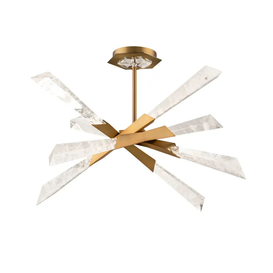 Solitude 28" Semi-Flush Mount in Aged Brass with Optic Haze Quartz