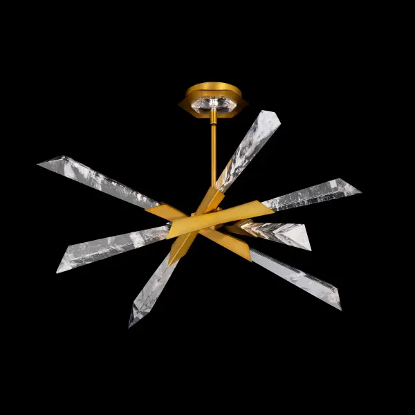 A stunning 28.5-inch flush mount featuring natural Optic Haze Quartz that creates luminous energy patterns. The aged brass finish adds warmth while the integrated LED delivers exceptional color rendering at 90 CRI.