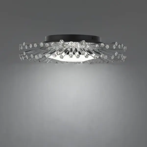 A sophisticated 15-inch flush mount featuring cascading optic crystal sprays illuminated by hidden LEDs. The aged brass finish and adjustable color temperature (3000K-5000K) make it versatile for various settings.