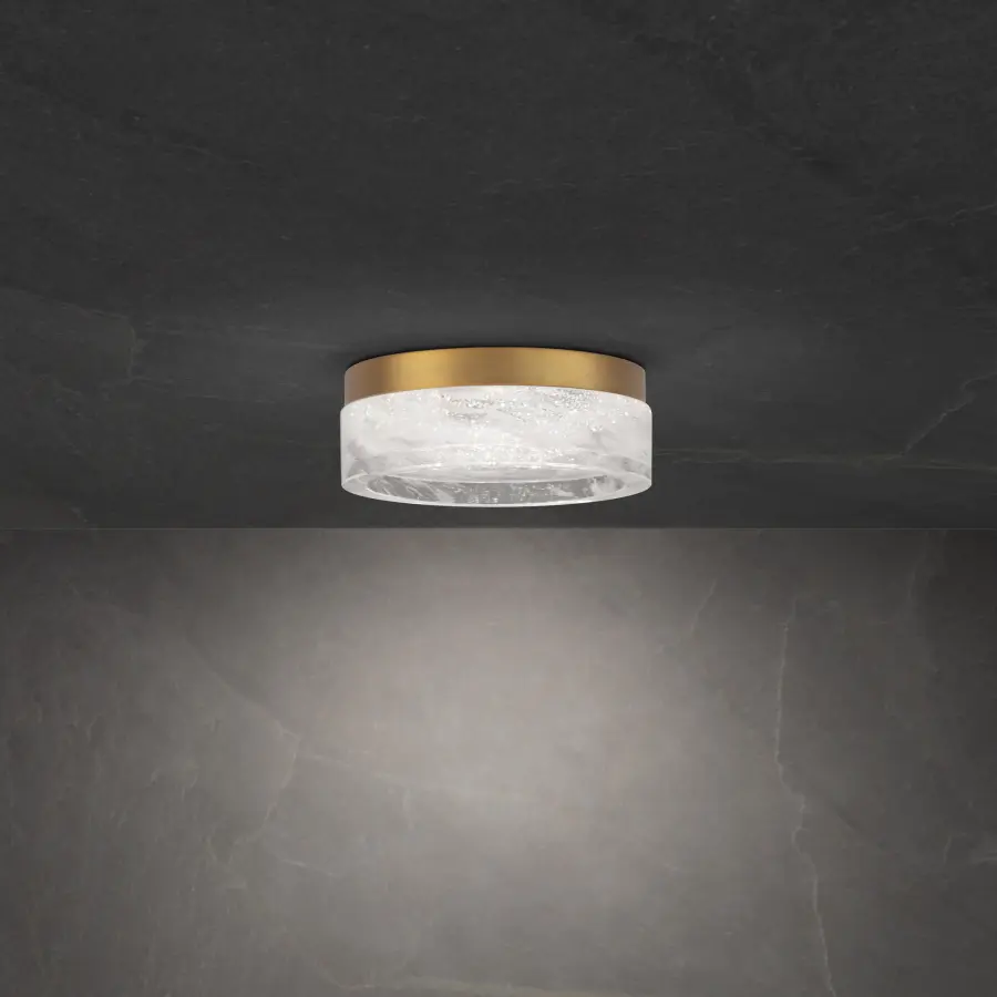 Melange 8" LED Flush Mount in Aged Brass with Optic Haze Quartz