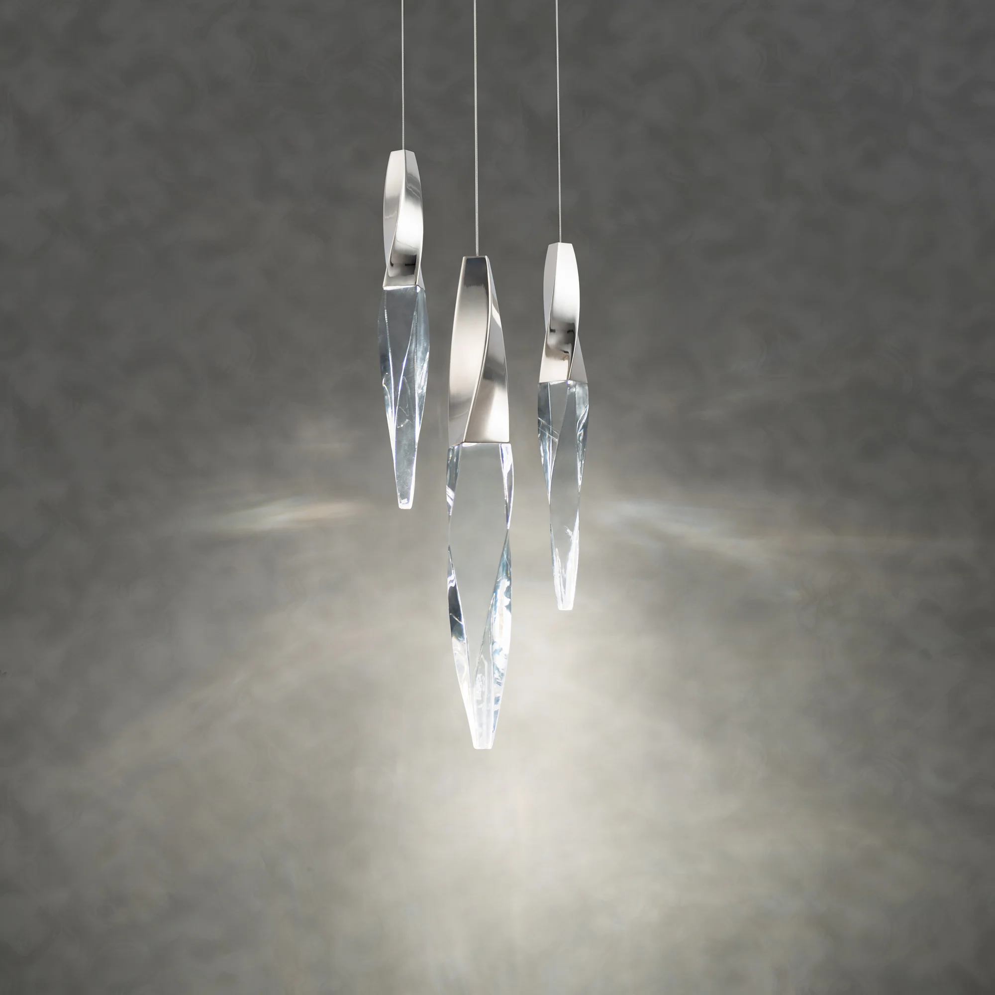 Kindjal 3-Light LED Multi-Light Pendant in Aged Brass with Clear Optic Crystal