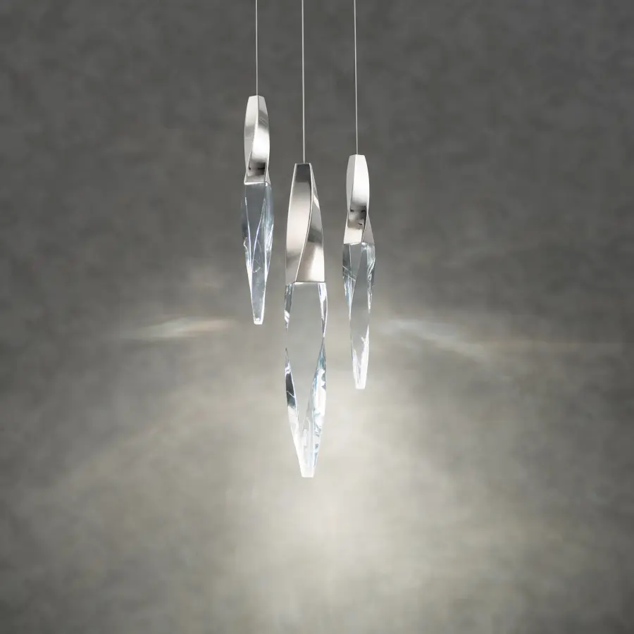 Kindjal 3-Light LED Multi-Light Pendant in Aged Brass with Clear Optic Crystal