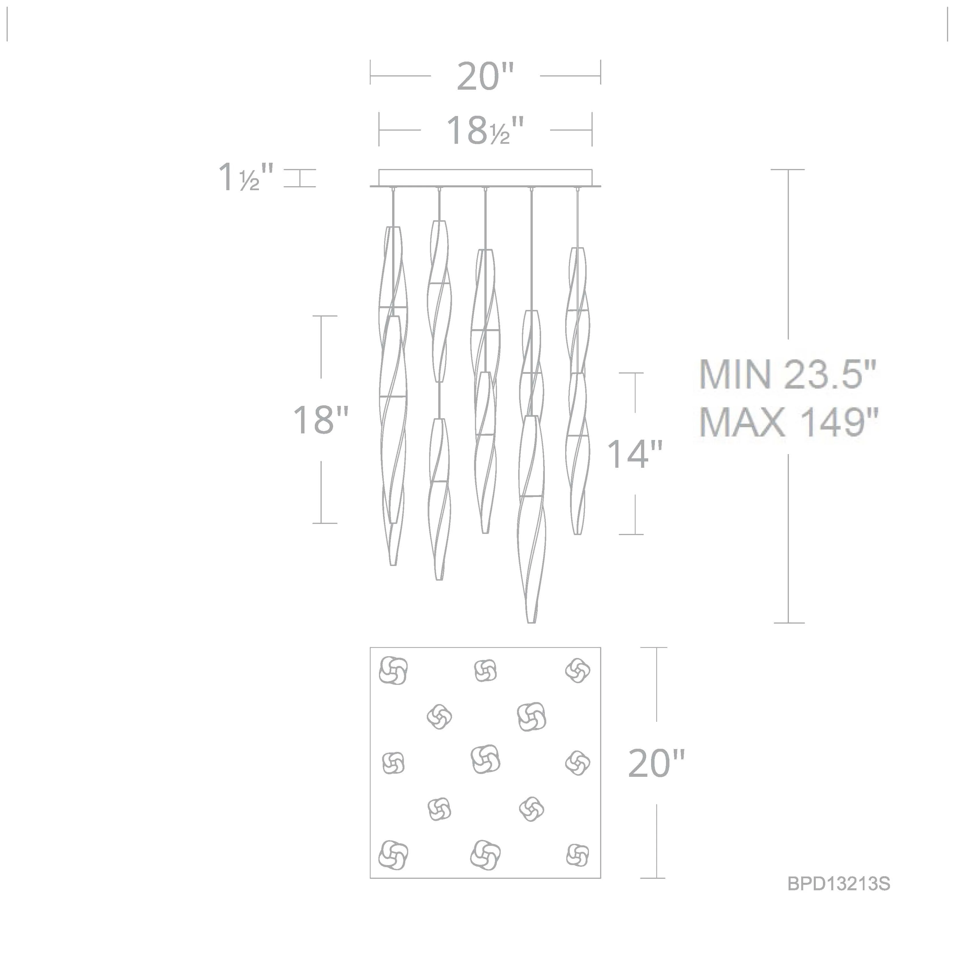 Kindjal 13 Light 120-277V Multi-Light Pendant (Square Canopy) in Aged Brass with Clear Optic Crystal