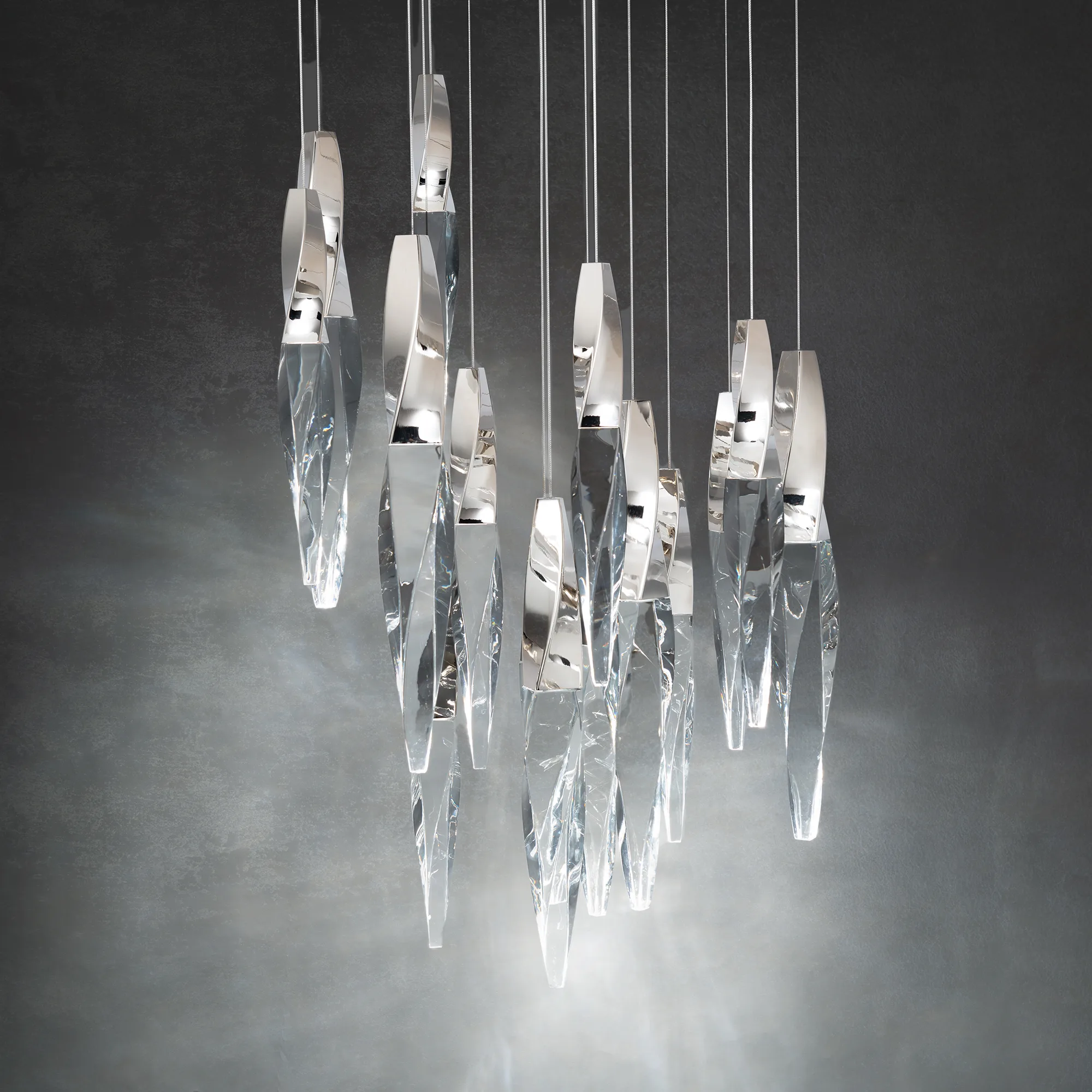 Kindjal 15 Light LED 3000K/3500K/4000K 120V-277V Multi-Light Pendant in Aged Brass with Clear Optic Crystal