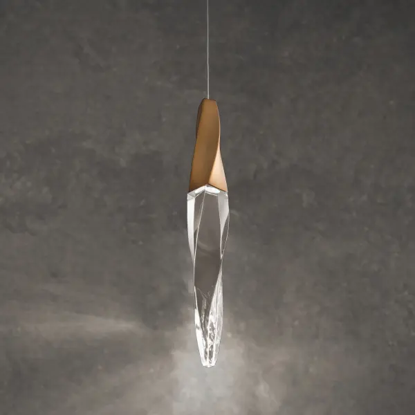 Kindjal 1-Light LED Mini Pendant in Aged Brass with Clear Optic Crystal