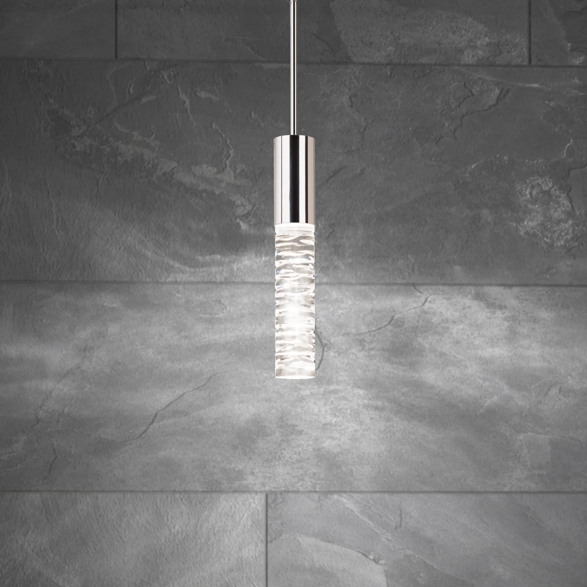 Cru 14" LED Mini Pendant in Polished Nickel with Clear Optic Crystal