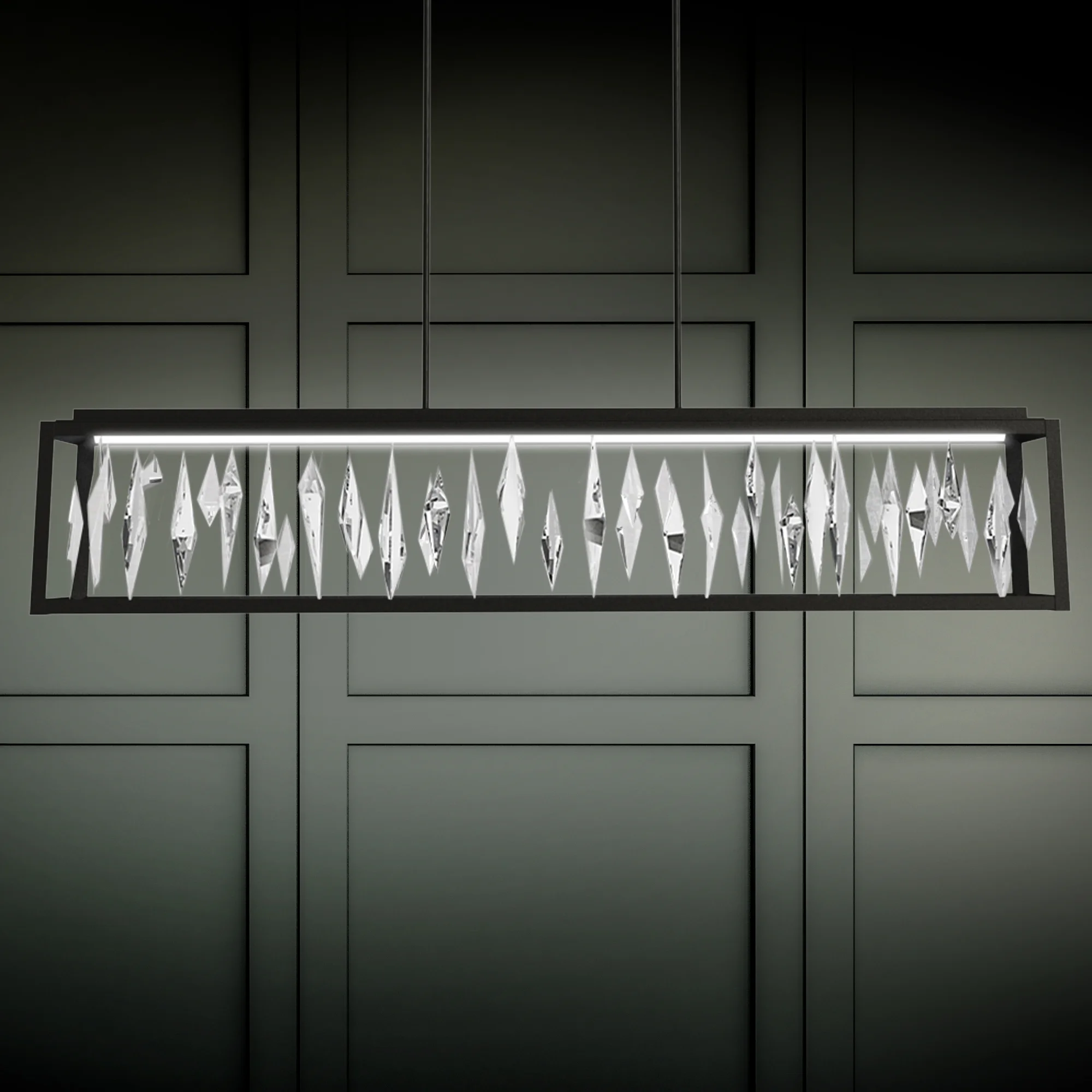 Mirage 54" LED Linear Pendant in Black with Clear Optic Crystal