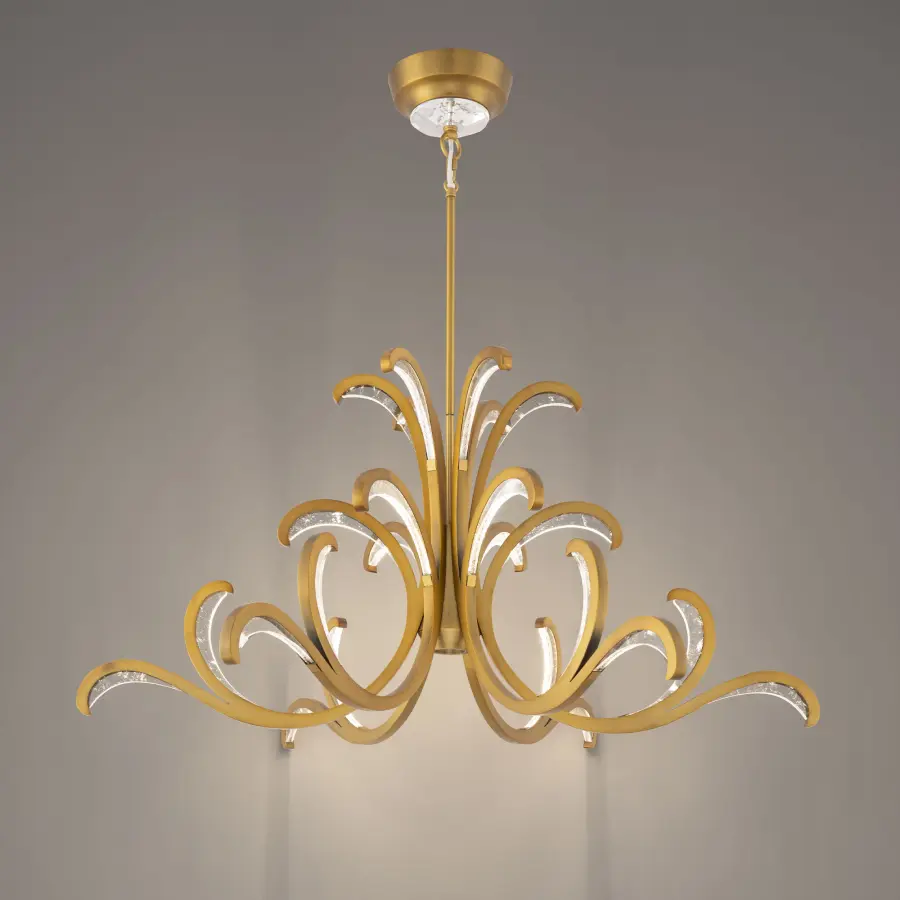 Lombardy 39" LED Pendant in Aged Brass with Optic Haze Quartz
