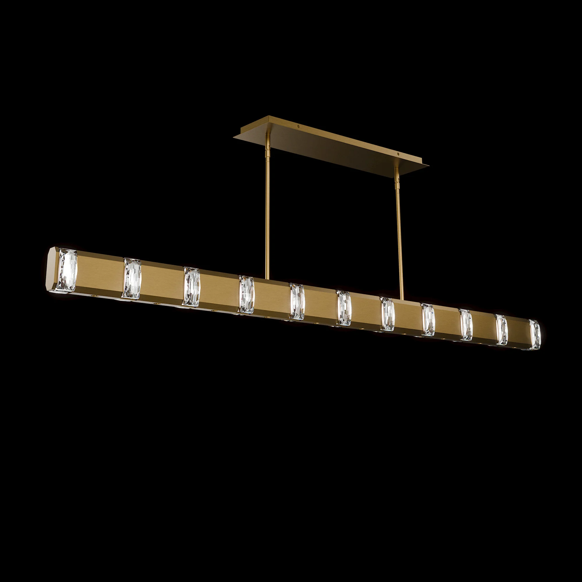 Jounce LED Linear Pendant in Aged Brass with Radiance Crystal Dust