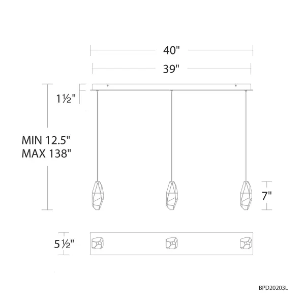 Martini 3-Light Linear Multi-Light Pendant in Aged Brass with Clear Optic Crystal