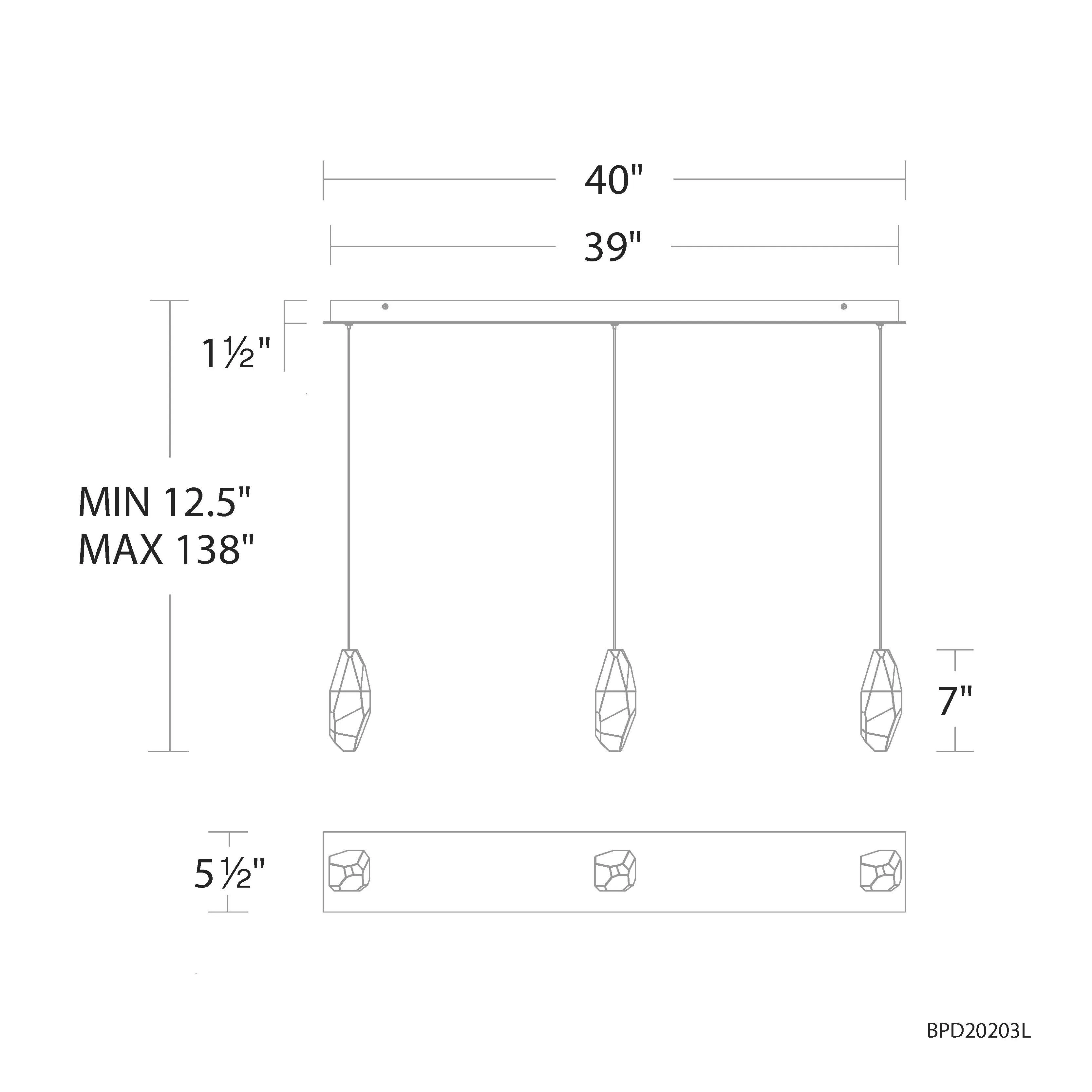 Martini 3 Light 120-277V Multi-Light Pendant (Linear Canopy) in Aged Brass with Clear Optic Crystal