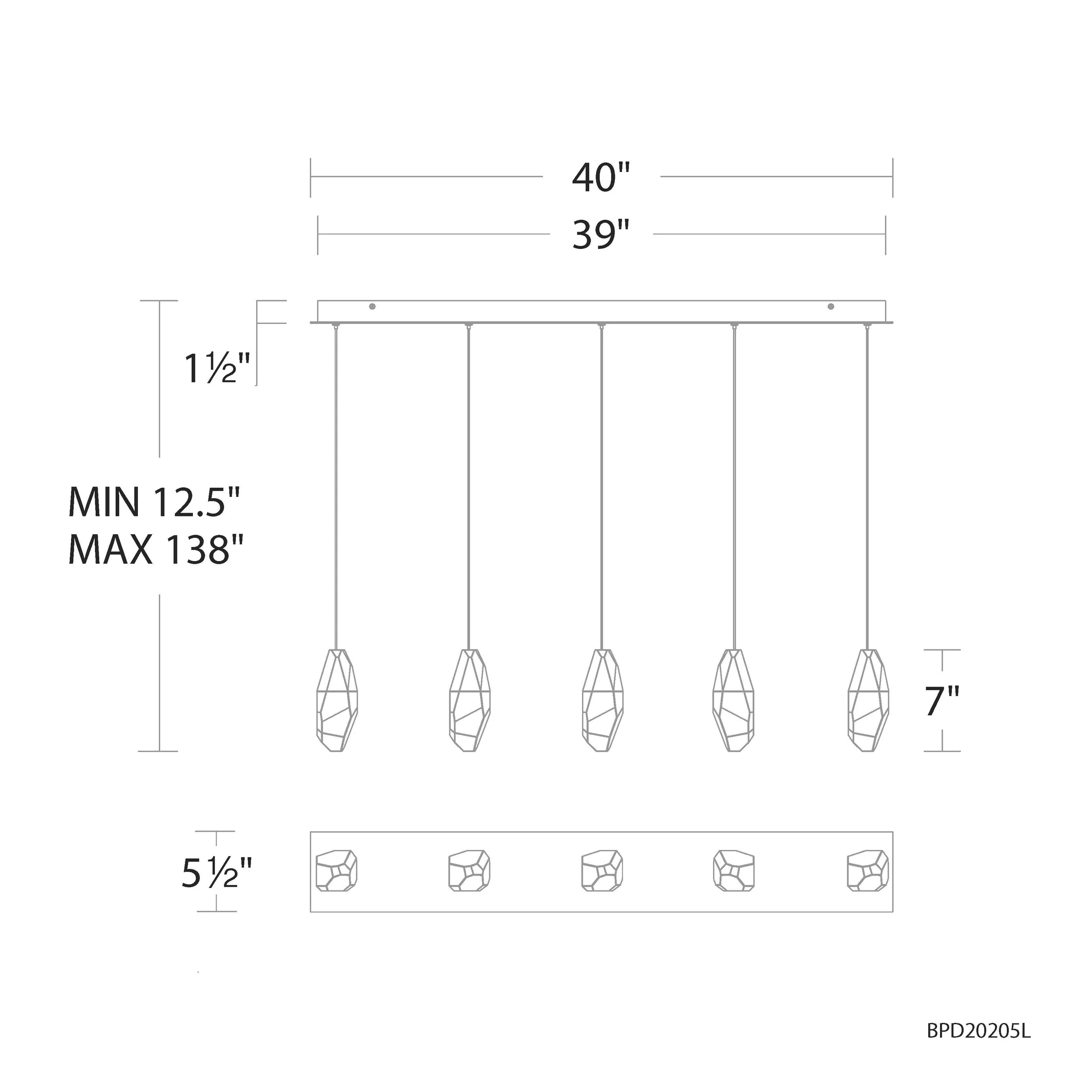 Martini 5-Light Multi-Light Pendant in Aged Brass with Optic Crystal