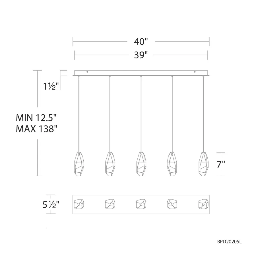Martini 5-Light Multi-Light Pendant in Aged Brass with Optic Crystal