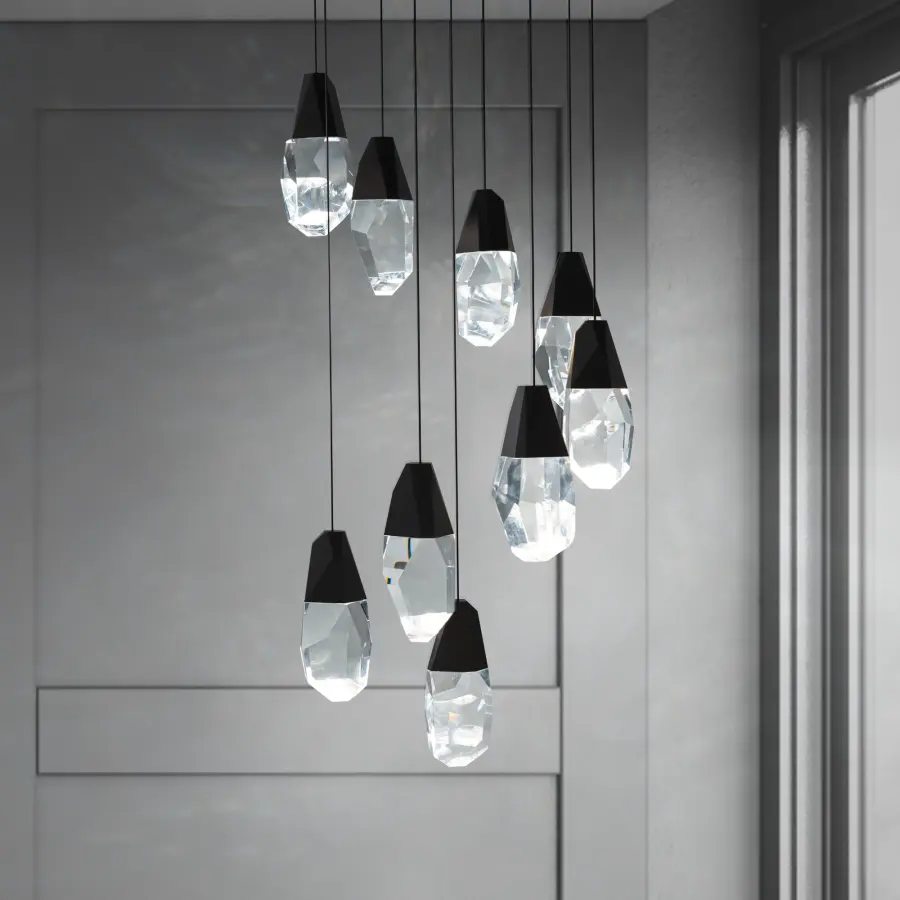 Martini 9-Light LED Chandelier in Aged Brass with Clear Optic Crystal