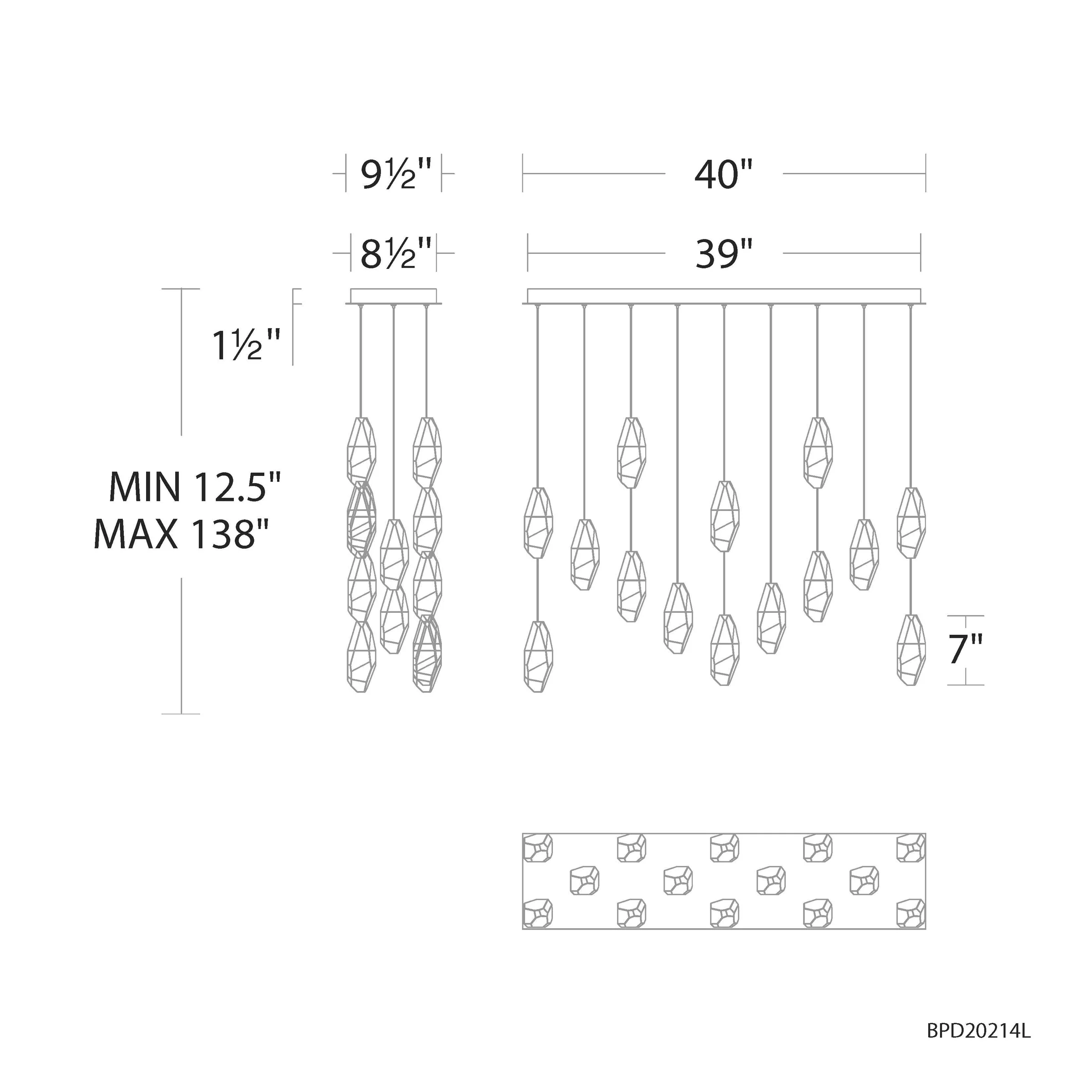 Martini 14-Light Linear Multi-Light Pendant in Aged Brass with Clear Optic Crystal
