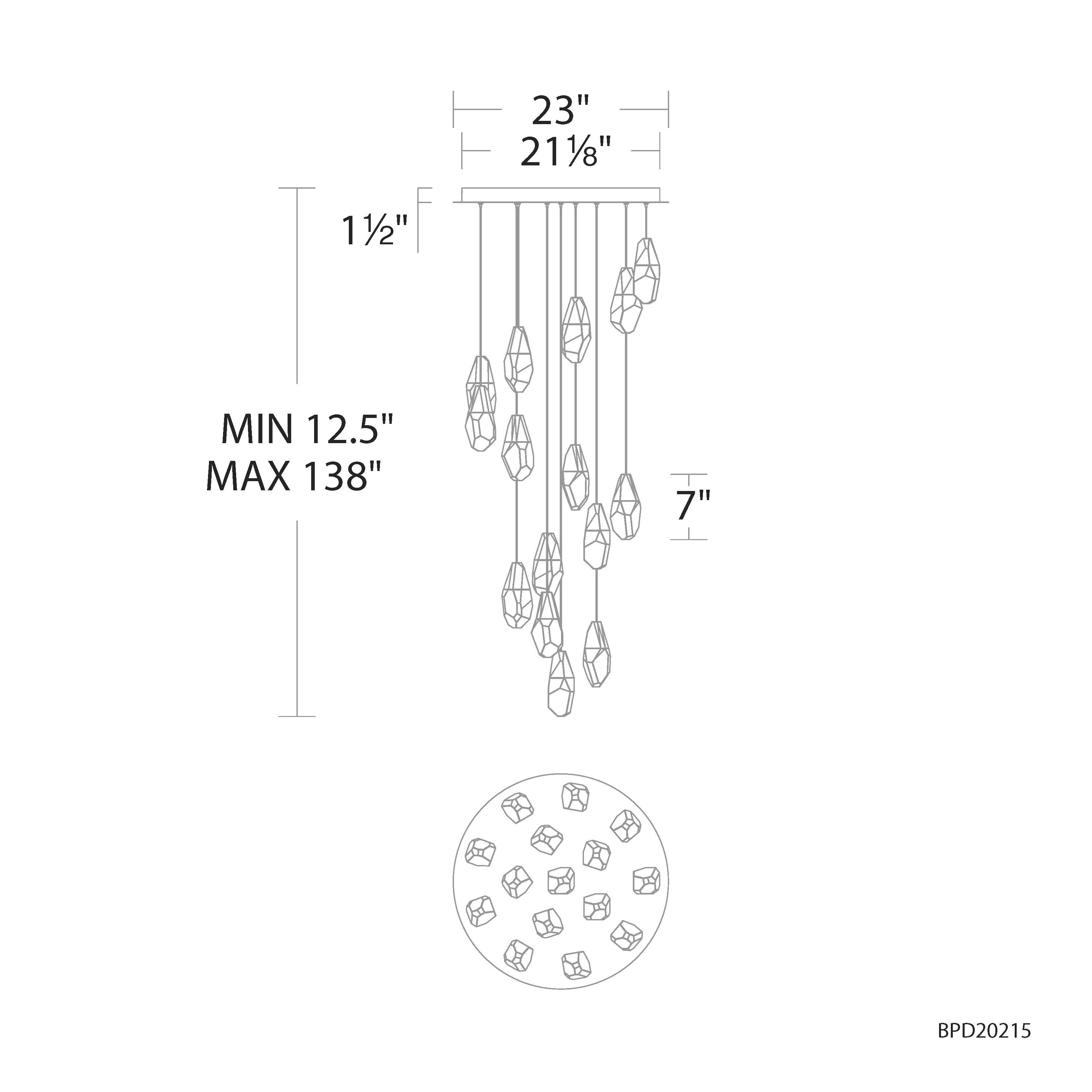 Martini 15 Light 120-277V Multi-Light Pendant (Round Canopy) in Aged Brass with Optic Crystal