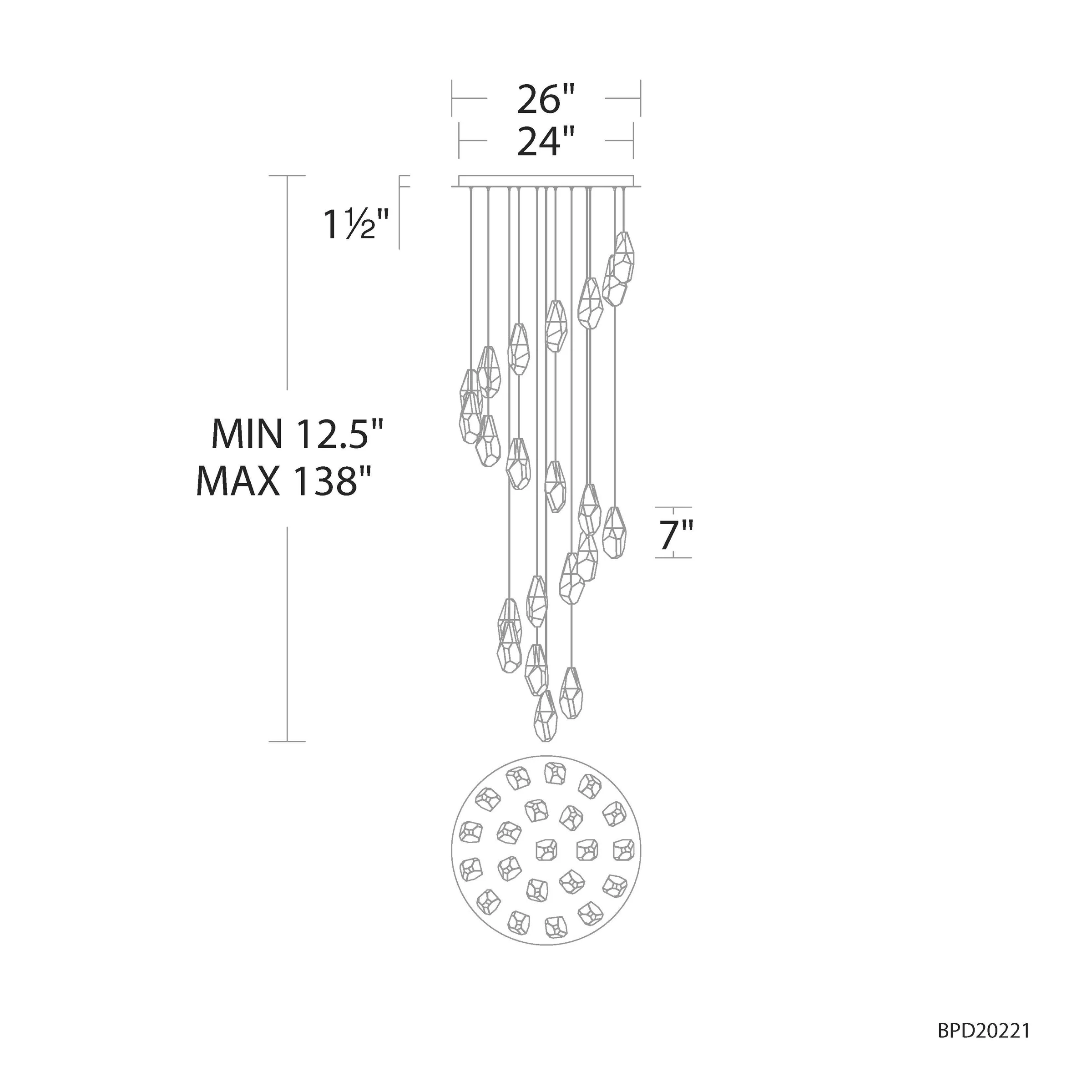Martini 21-Light Multi-Light Pendant in Aged Brass with Optic Crystal