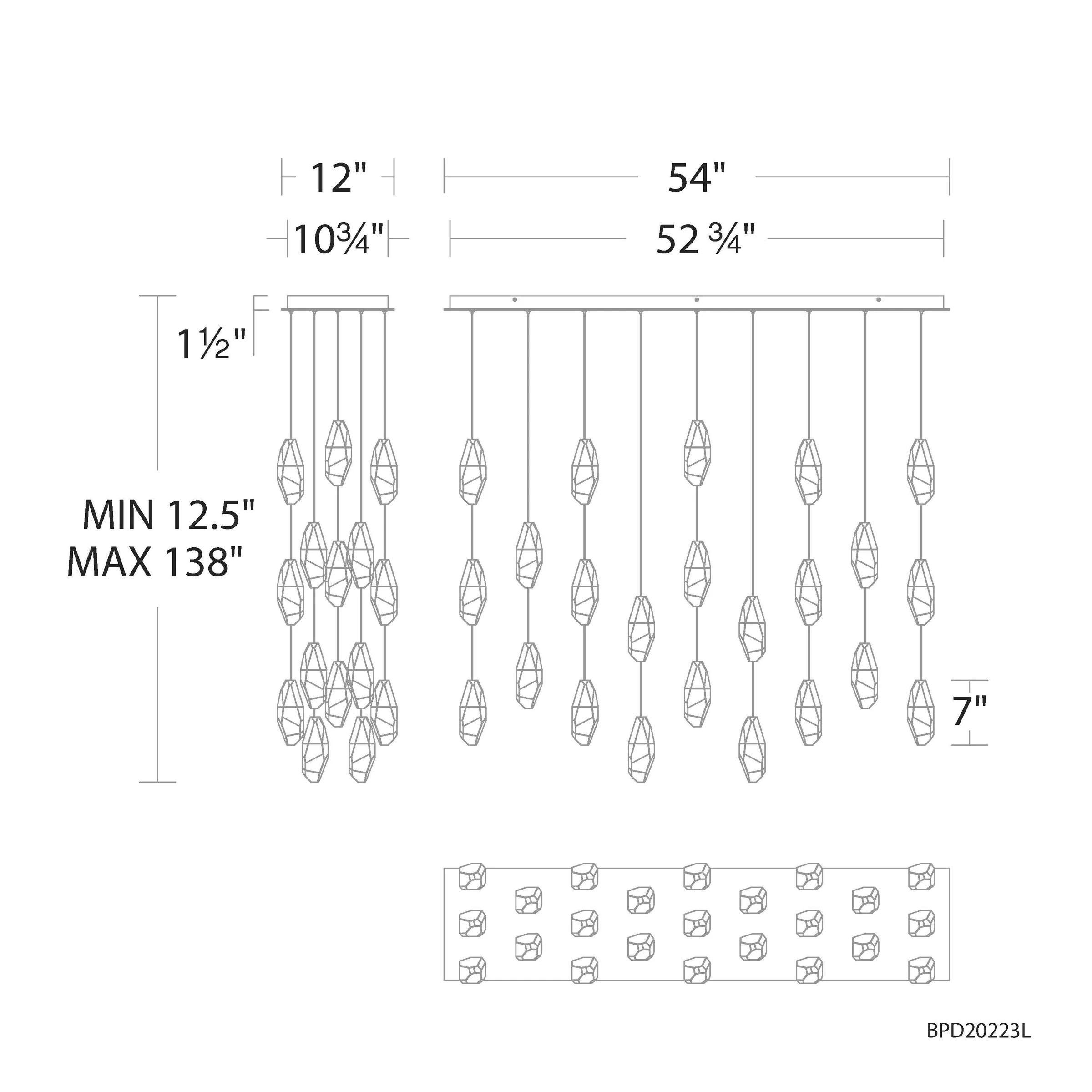 Martini 23-Light Linear Multi-Light Pendant in Aged Brass with Clear Optic Crystal