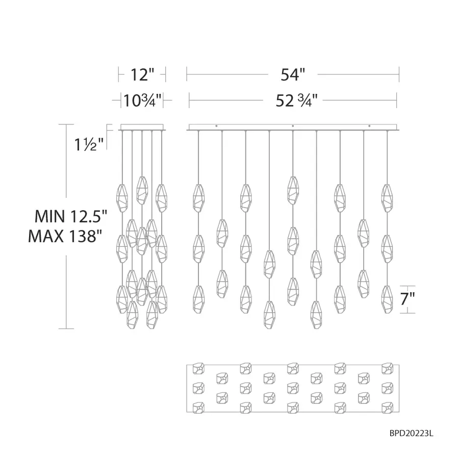 Martini 23-Light Linear Multi-Light Pendant in Aged Brass with Clear Optic Crystal