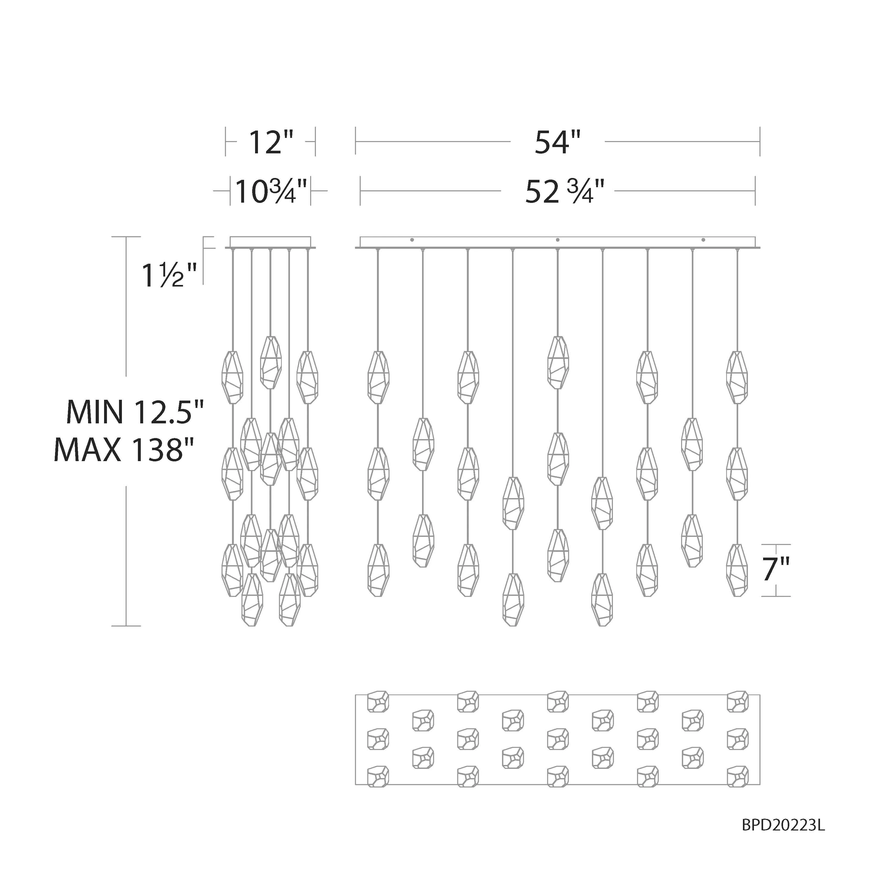 Martini 23 Light 120-277V Multi-Light Pendant (Linear Canopy) in Aged Brass with Clear Optic Crystal