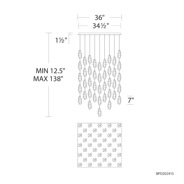 Martini 41 Light 120-277V Multi-Light Pendant (Square Canopy) in Aged Brass with Clear Optic Crystal
