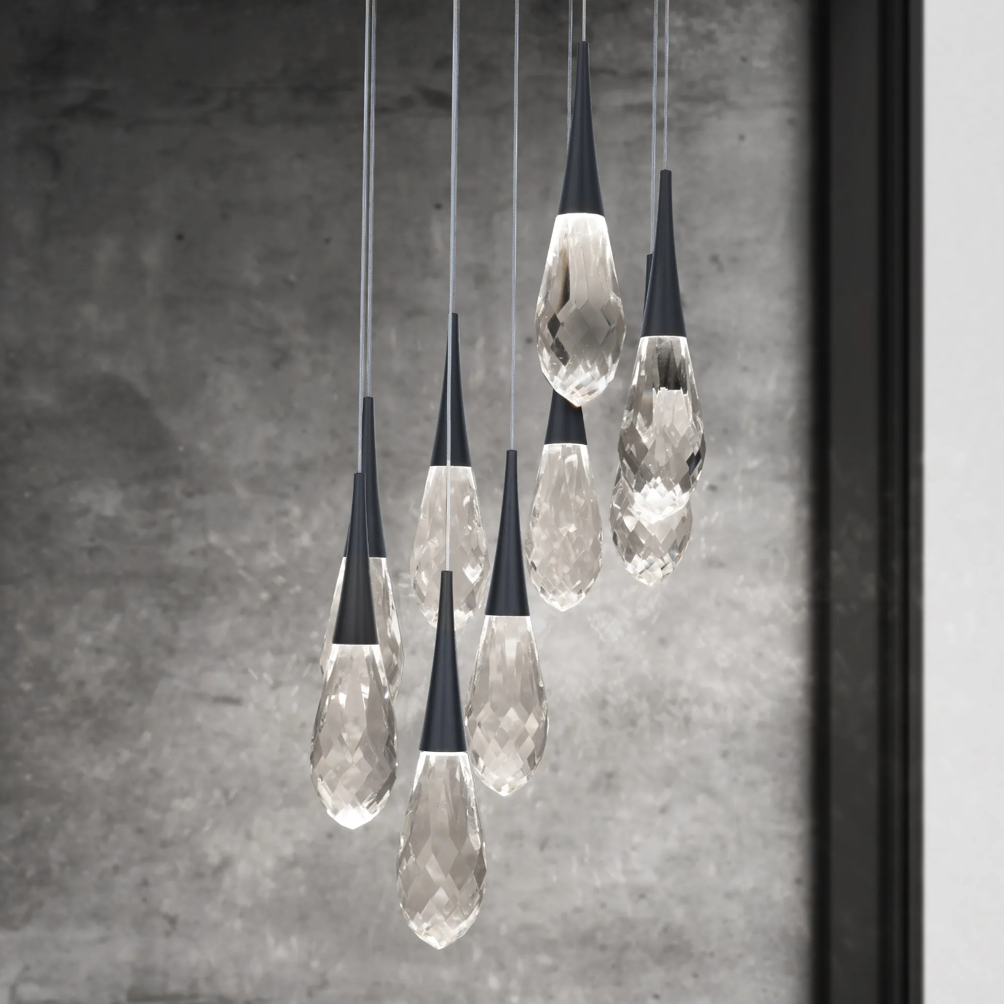 Hibiscus 9 Light LED 3000K/3500K/4000K 120V-277V Multi-Light Pendant in Aged Brass with Clear Optic Crystal