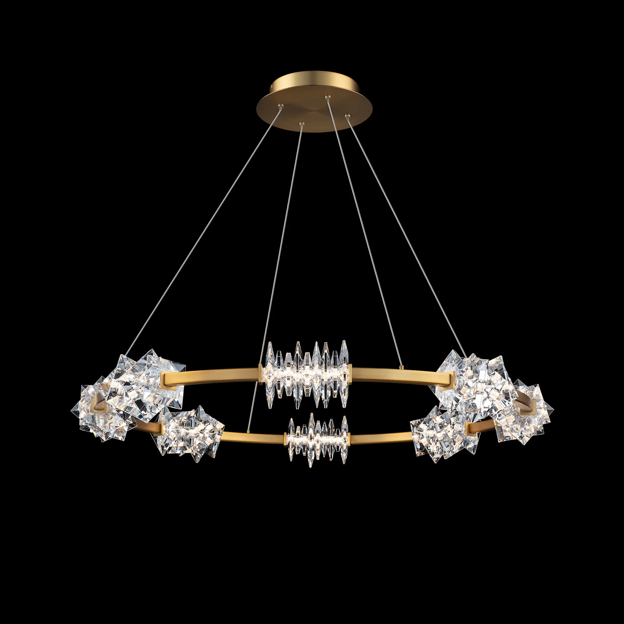 Bergy LED 36" Pendant in Aged Brass with Radiance Crystal Dust